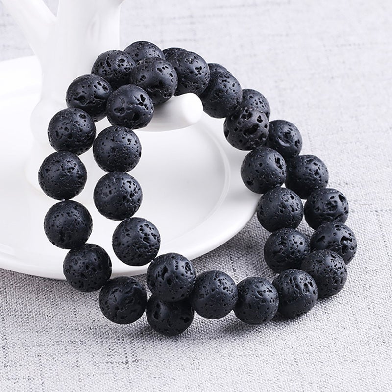 Fodattm 28PCS 14mm Black Round Natural Lava Rock Beads Volcanic Gemstone Loose Beads Lava Stone Beads Essential Oil Diffuser Necklace - Image 3